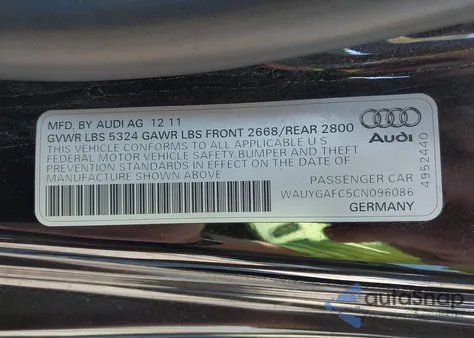 2012 Audi A7 Premium из США, поврежденный, VIN WAUYGAFC5CN096086